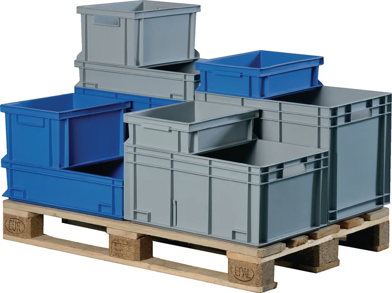 PROMAT Transportbehälter L300xB200xH120mm grau PP Muschelgriff geschlossene Seitenwände