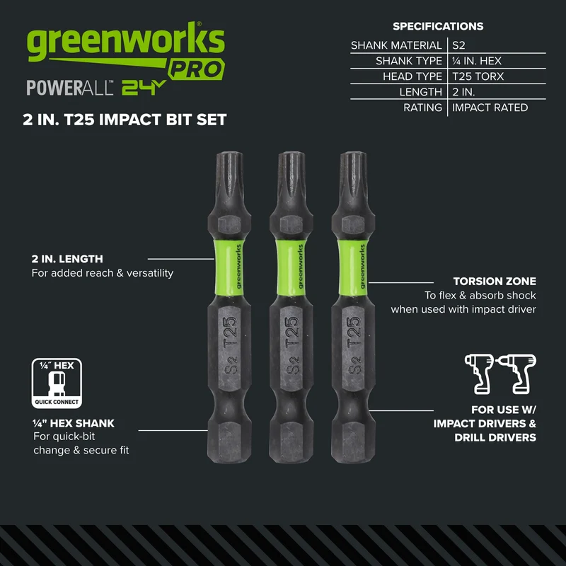 Pro 3-PC S2 2” Impact Rated Bits