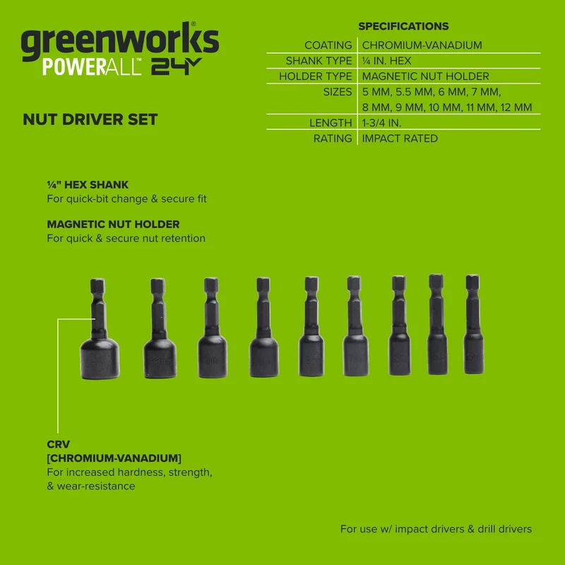 9-PC 1-3/4 in. Impact-Rated Magnetic SAE Nut Setters