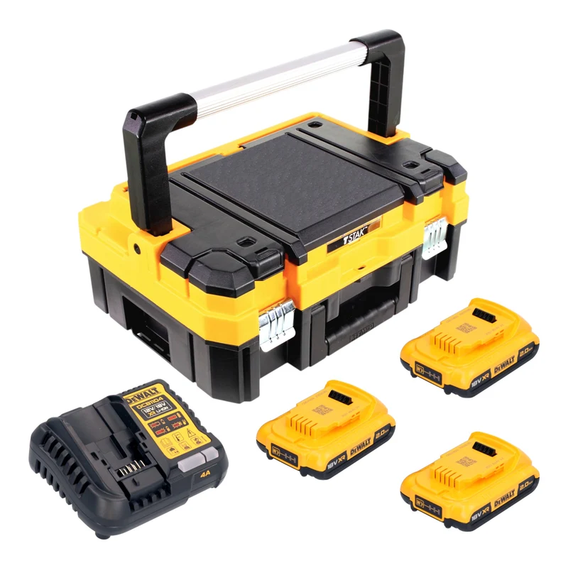 DeWalt DCB 1104 D3T Akku Starter Set 18 V mit 3x Akku 2,0 Ah + DCB 1104 Ladegerät + TSTAK