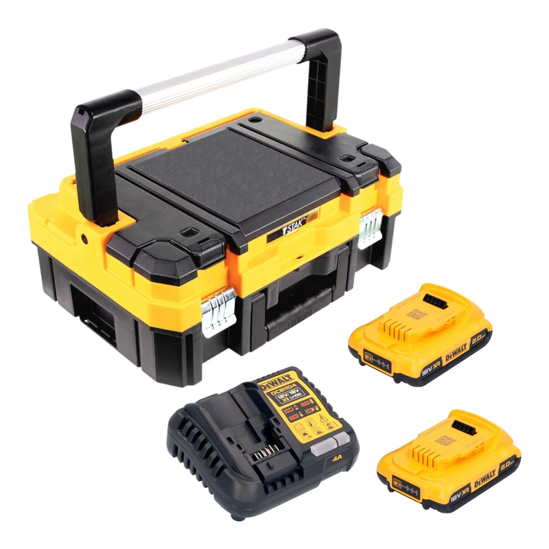DeWalt DCB 1104 D2T Akku Starter Set 18 V mit 2x Akku 2,0 Ah + DCB 1104 Ladegerät + TSTAK