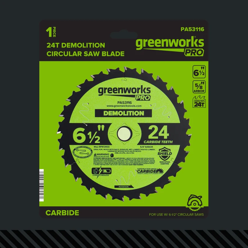 Pro 24-Tooth 6-1/2" Demolition Circular Saw Blade with Construction-Grade Carbide Teeth