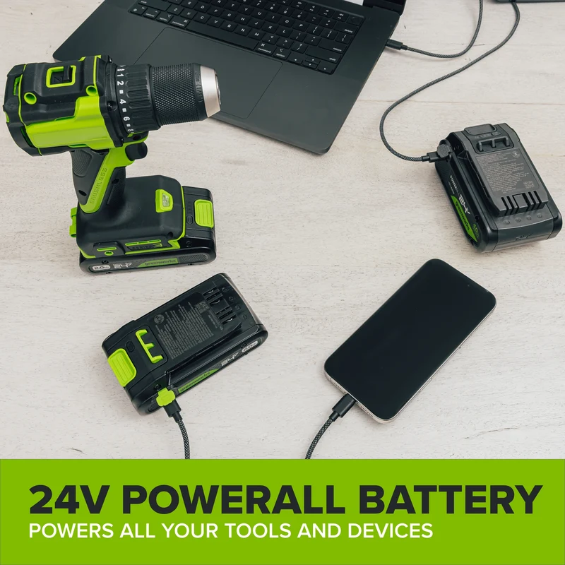 24V PowerAll Battery and Charger Kit, with 2.0 Ah Battery, 30W USB-C Charging Block, and Cable