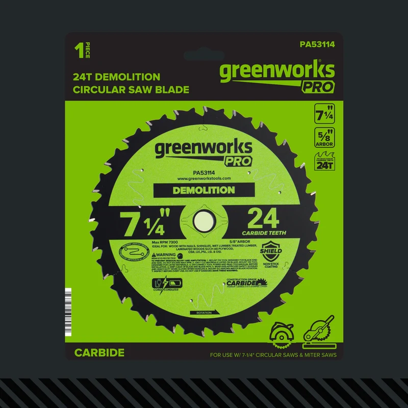 Pro 24-Tooth 7-1/4" Demolition Circular Saw Blade with Construction-Grade Carbide Teeth