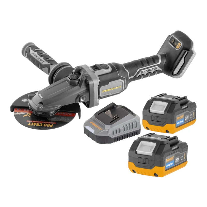 Procraft Industrial AG125Cbb Akku Flachkopf Winkelschleifer 20 V 125 mm Brushless