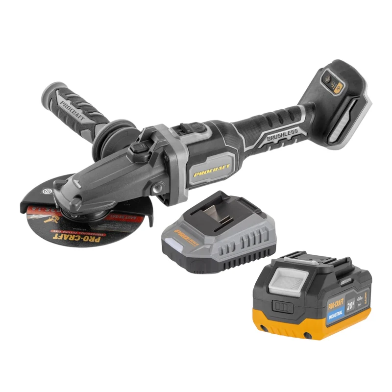 Procraft Industrial AG125Cbb Akku Flachkopf Winkelschleifer 20 V 125 mm Brushless