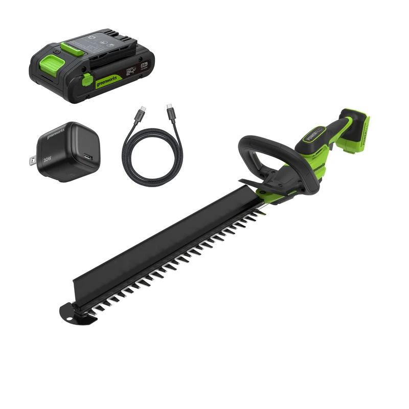 24V 22" Brushless (1.1" Cutting Capacity) Hedge Trimmer: 2.0Ah Battery and 30W Charger