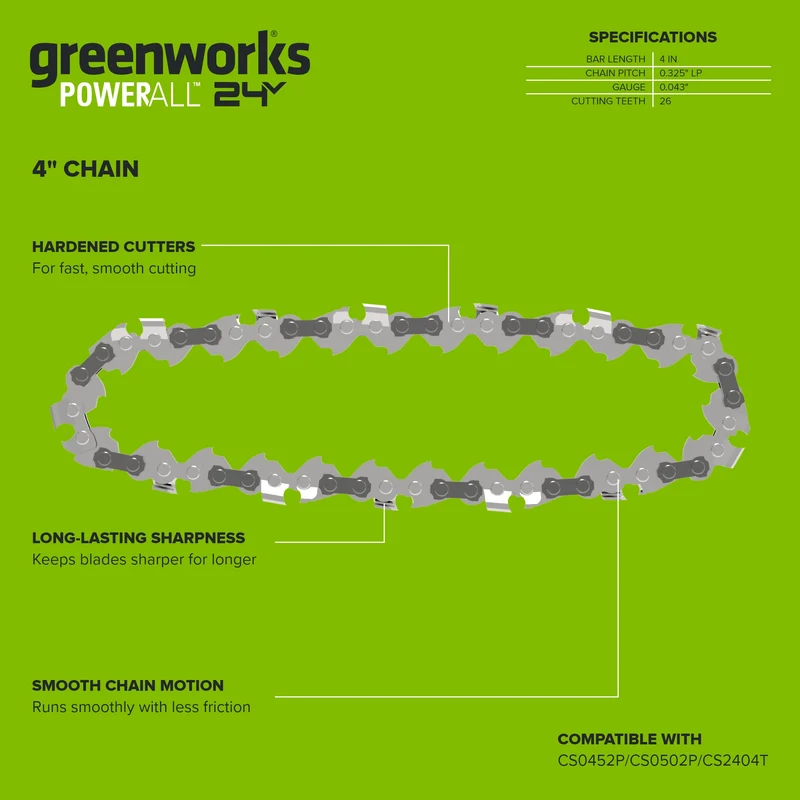 4" Chainsaw Chain, 0.3" Pitch, .043" Chain Gauge and 26 DL