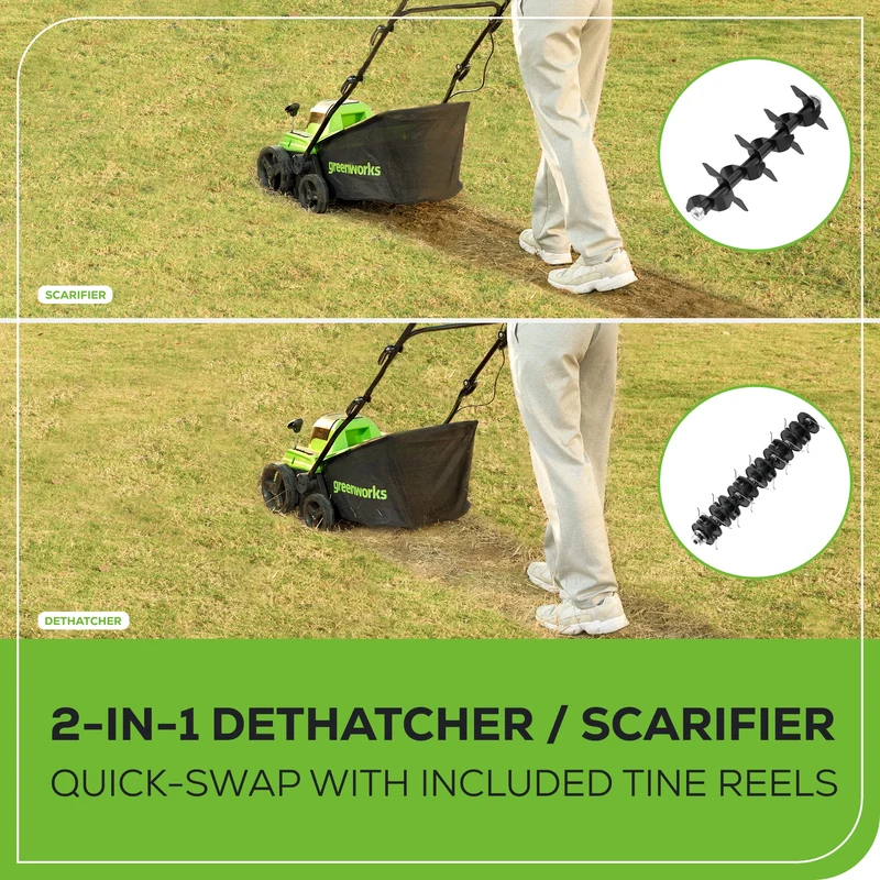 40V 15" Cordless Battery Brushless Dethatcher/Scarifier: 5.0Ah Battery and Rapid Charger