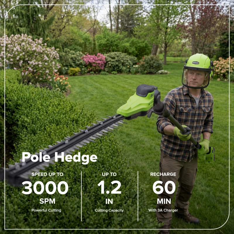 24V Brushless 8" Telescoping Pole Saw & 20" Pole Hedge Combo Kit: (1) 3.0 Ah Type-C Battery & 65W Charger with 3.3-Ft. Cable