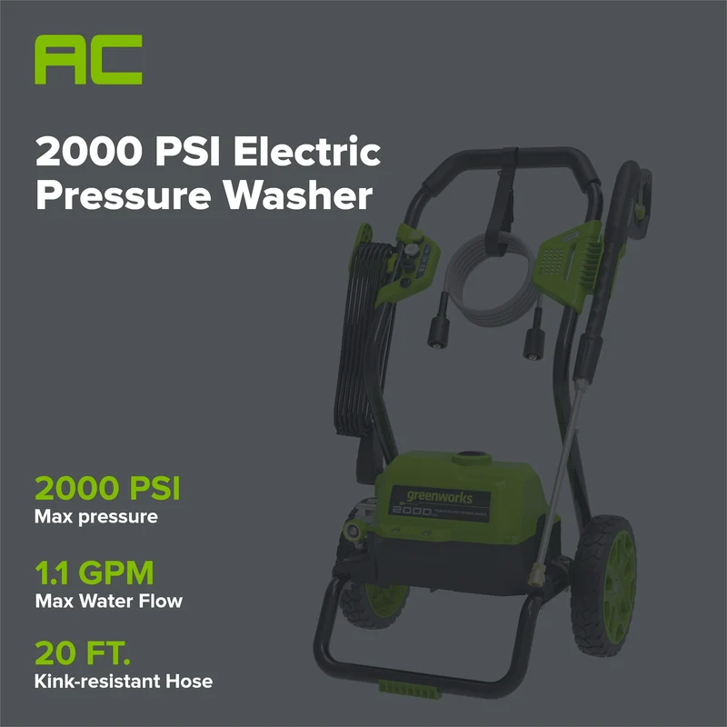 2000 PSI 1.1 GPM Cold Water Electric Pressure Washer (Black Frame)