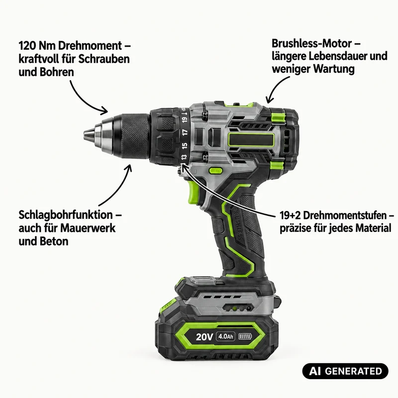 ProCraft Industrial CD20C-BB Akku Schlagbohrschrauber 20 V 120 Nm Brushless Solo - ohne Akku, ohne Ladegerät