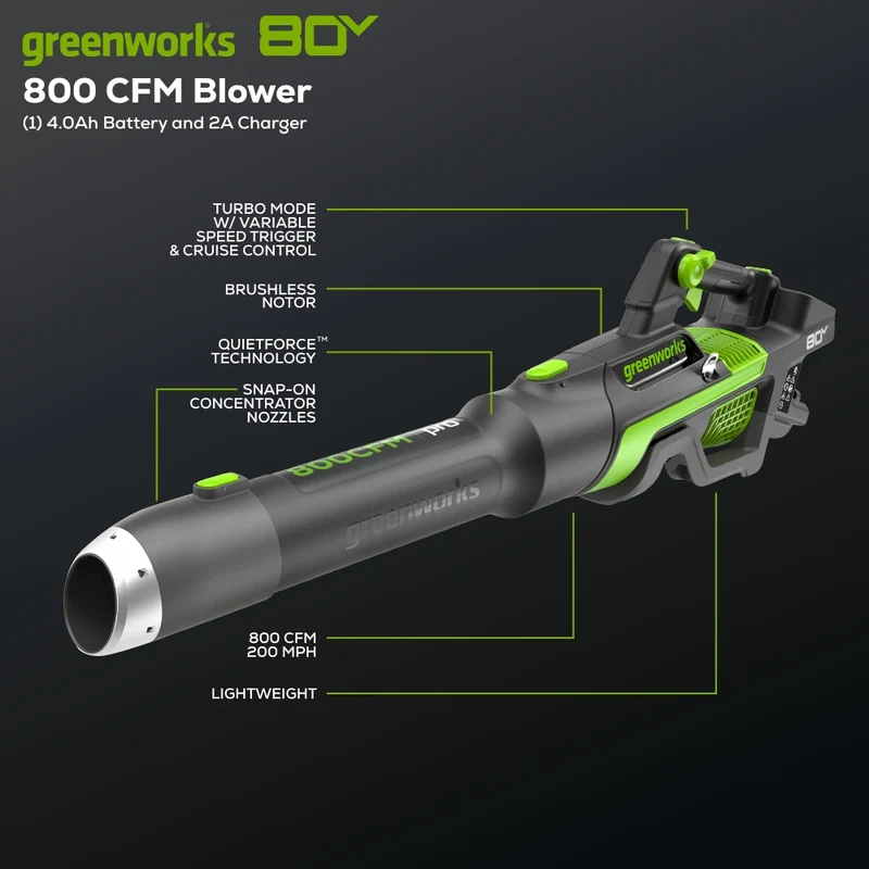 RENEWED 80V 800CFM Cordless Battery Leaf Blower, 4Ah Battery and Charger