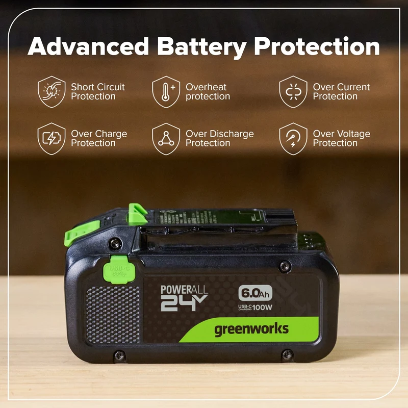 24V 6.0 Ah Battery with Bi-Directional USB-C Port
