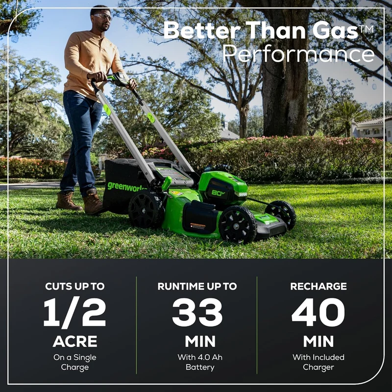 80V 21" Cordless Battery 4-in-1 Self-Propelled Lawn Mower: 4.0 Ah Battery and Charger, LM2108S