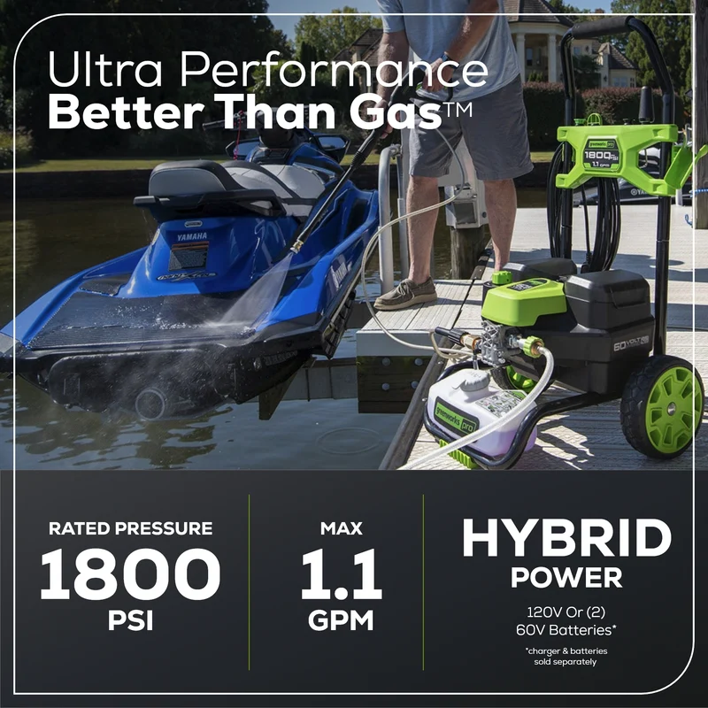 OPEN BOX 60V Hybrid 1800 PSI 1.1 GPM Cold Water Pressure Washer (Tool Only)