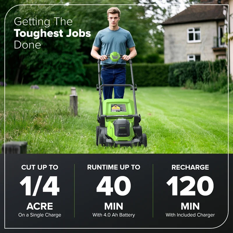 40V 17" Cordless Battery Brushless Push Lawn Mower: 4.0 Ah Battery and Charger, LM1724
