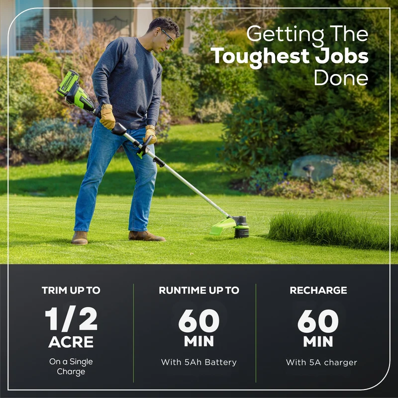 40V 17" Cordless Battery String Trimmer: 5.0 Ah Battery and 5A Charger