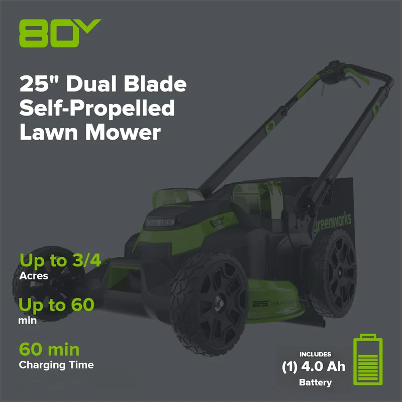 80V 25" Cordless Battery Dual Blade Self-Propelled Mower 2PC Combo Kit, (1) 4.0 Ah Battery and (1)Rapid Charger