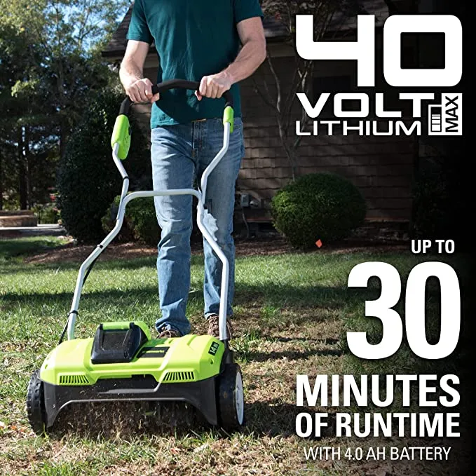 40V 14" Cordless Dethatcher: 4.0 Ah Battery and Charger