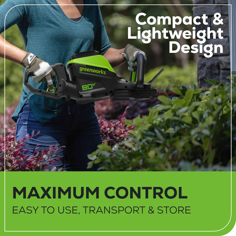 80V 26" Cordless Battery Hedge Trimmer (1.1" cut, 4000 SPM): 2.0 Ah Battery and Charger
