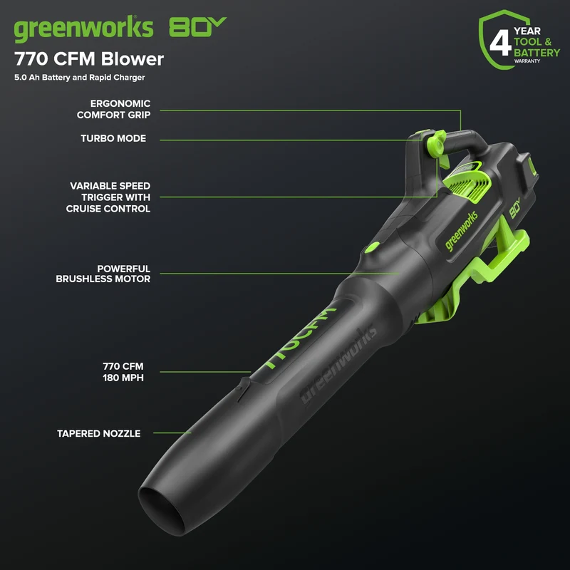 80V 21" Cordless Battery 4-in-1 Self-Propelled Lawn Mower and 700CFM Blower Combo Kit: 5.0 Ah Battery and 6A Charger