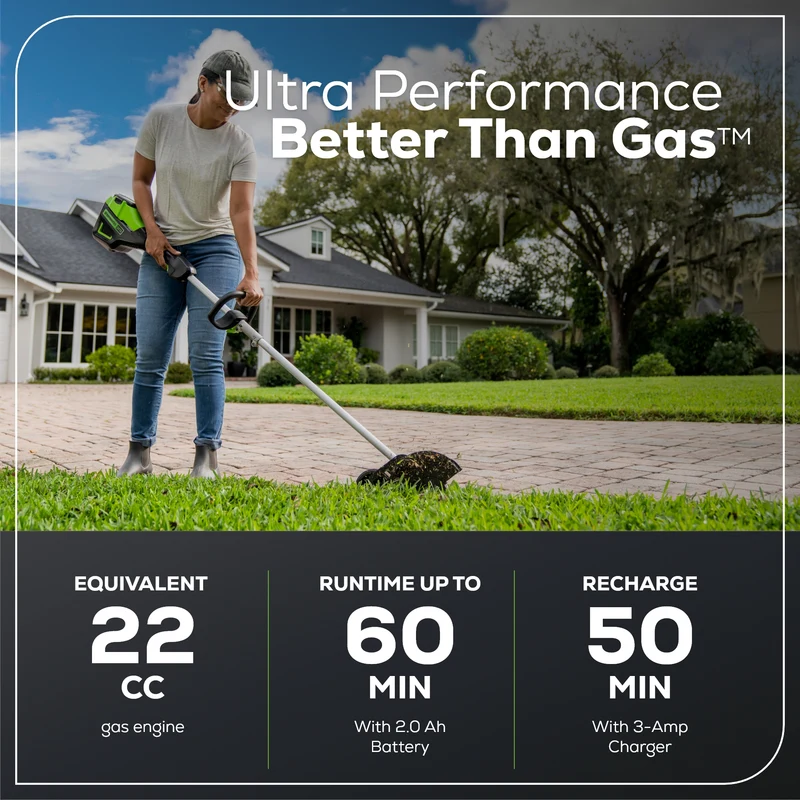 60V 8" Brushless Cordless Battery Edger: 2.0 Ah Battery and 3A Charger
