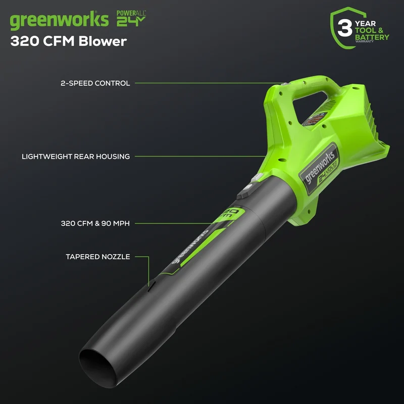 48V (24V x 2) 17" Push Cordless Lawn Mower, 320CFM Leaf Blower and 12" String Trimmer Combo Kit: (2) 4.0 Ah USB Batteries