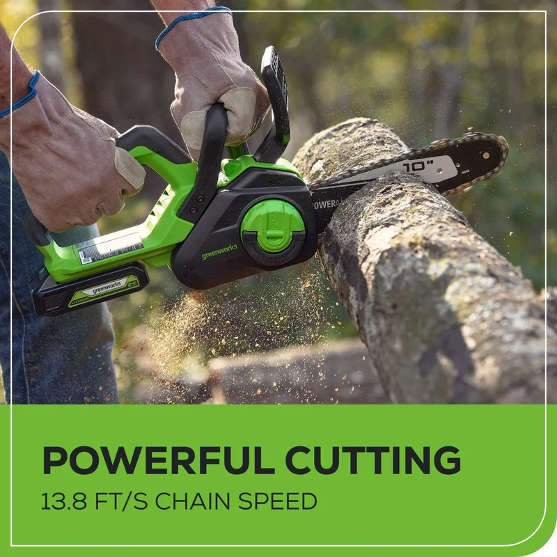 24V 10" Cordless Battery Chainsaw: 2.0 Ah USB Battery and Charger