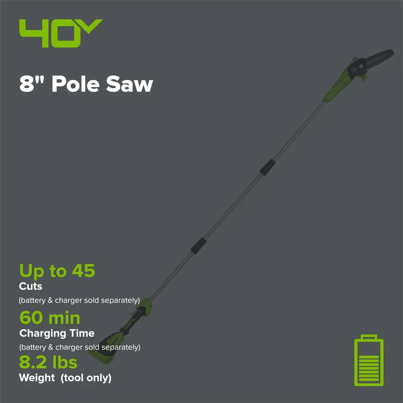 40V 8" Cordless Battery Pole Saw (Tool Only)
