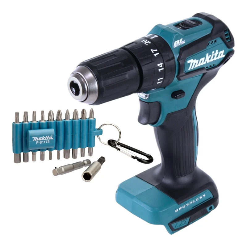 Makita DHP 483 Z Akku Schlagbohrschrauber 18 V 40 Nm Brushless + 22 tlg. Bit Set - ohne Akku, ohne Ladegerät
