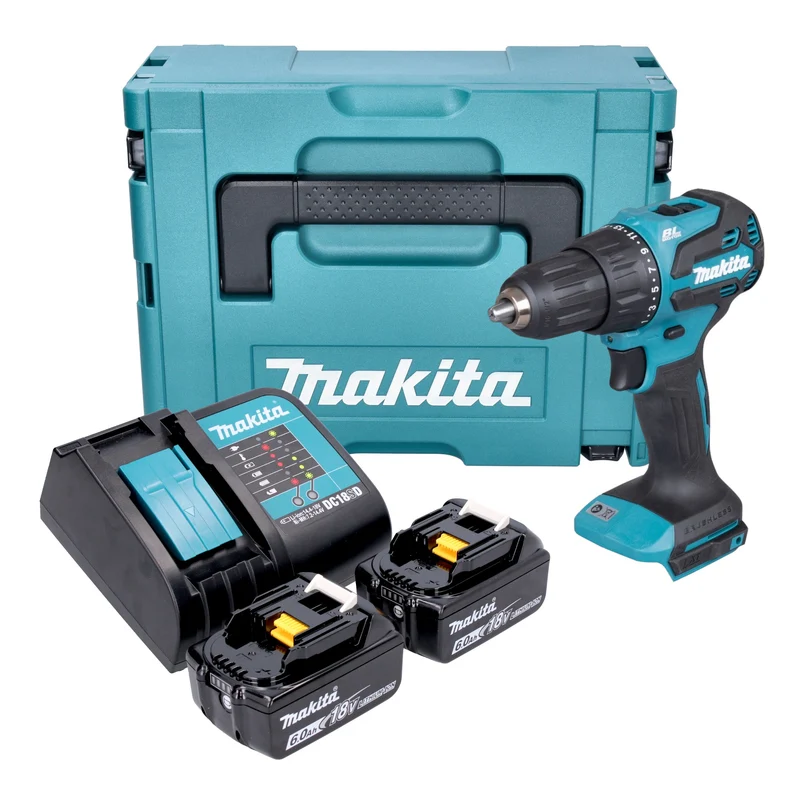 Makita DHP 490 SGJ Akku Schlagbohrschrauber 18 V 65 Nm Brushless + 2x Akku 6,0 Ah + Ladegerät + Makpac