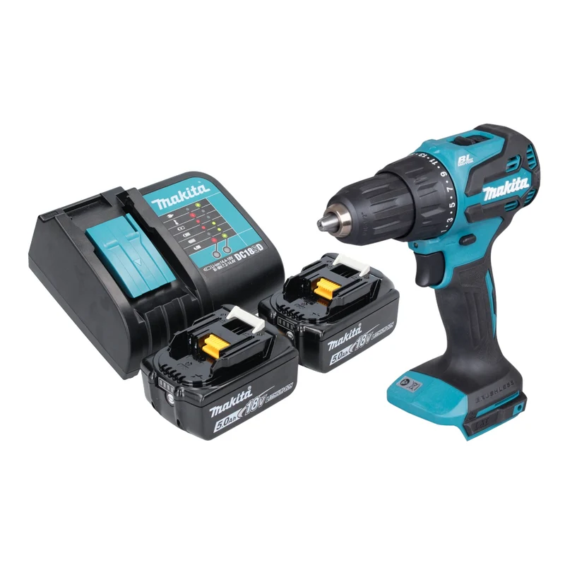 Makita DHP 490 ST Akku Schlagbohrschrauber 18 V 65 Nm Brushless + 2x Akku 5,0 Ah + Ladegerät