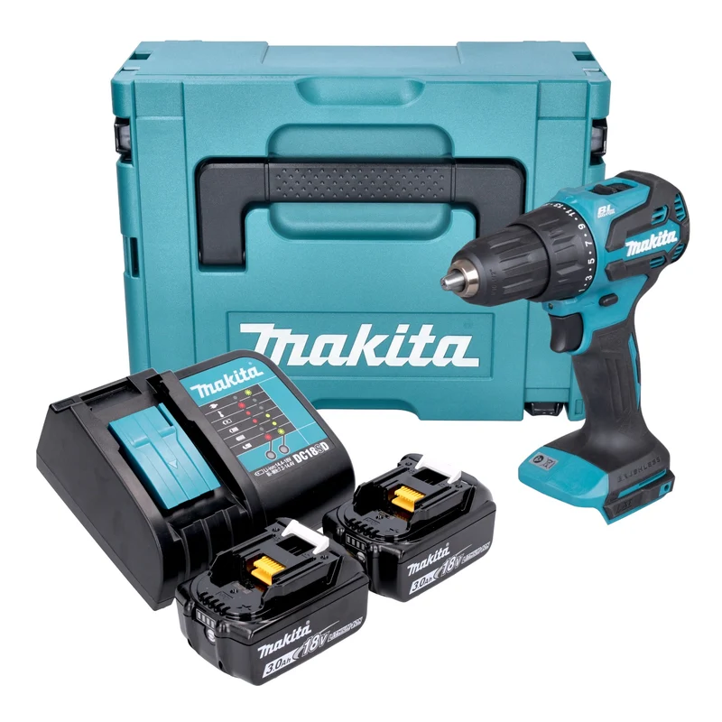 Makita DHP 490 SFJ Akku Schlagbohrschrauber 18 V 65 Nm Brushless + 2x Akku 3,0 Ah + Ladegerät + Makpac