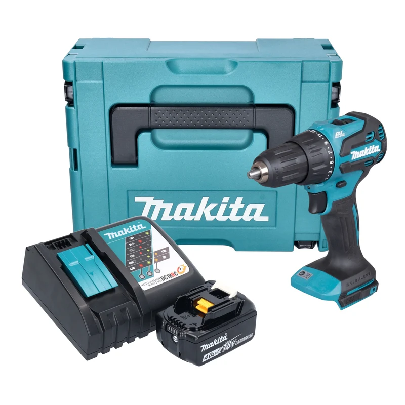 Makita DHP 490 RM1J Akku Schlagbohrschrauber 18 V 65 Nm Brushless + 1x Akku 4,0 Ah + Ladegerät + Makpac