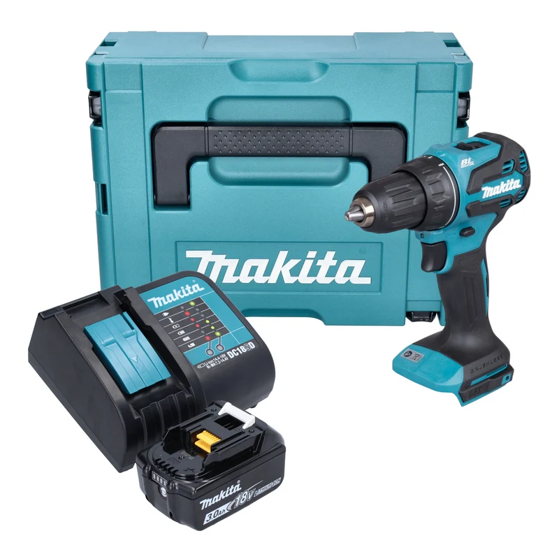 Makita DDF 490 SF1J Akku Bohrschrauber 18 V 65 Nm 1/2" Brushless + 1x Akku 3,0 Ah + Ladegerät + Makpac