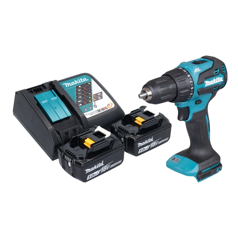 Makita DHP 490 RT Akku Schlagbohrschrauber 18 V 65 Nm Brushless + 2x Akku 5,0 Ah + Ladegerät