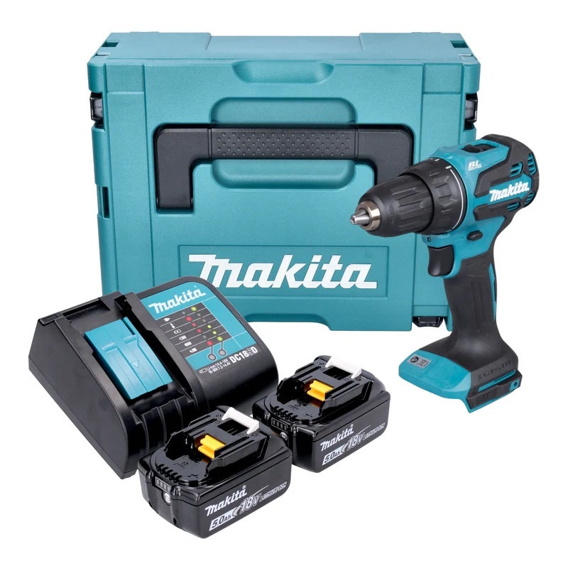 Makita DDF 490 STJ Akku Bohrschrauber 18 V 65 Nm 1/2" Brushless + 2x Akku 5,0 Ah + Ladegerät + Makpac