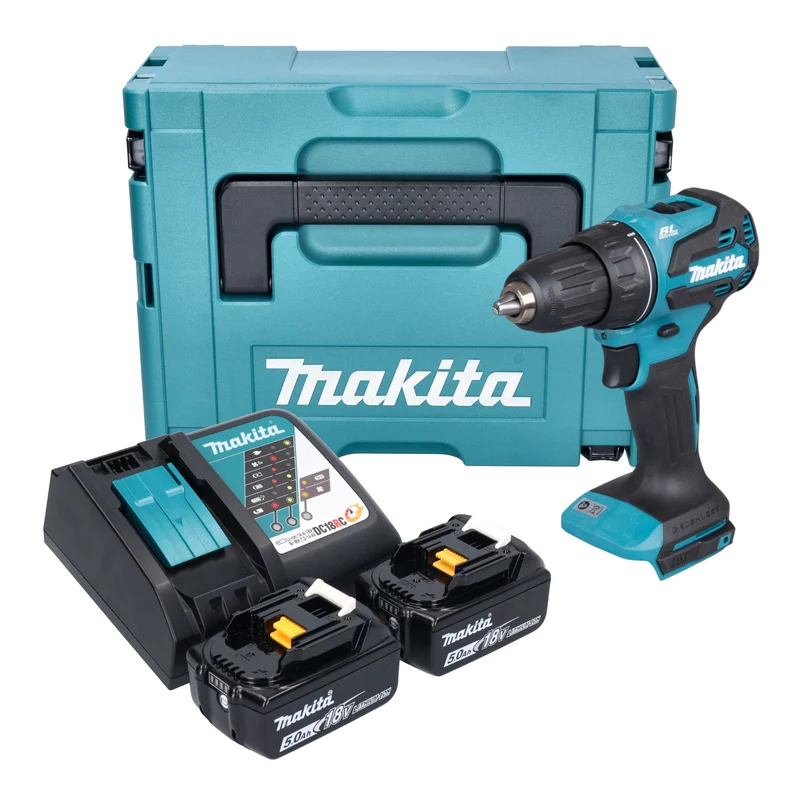 Makita DDF 490 RTJ Akku Bohrschrauber 18 V 65 Nm 1/2" Brushless + 2x Akku 5,0 Ah + Ladegerät + Makpac