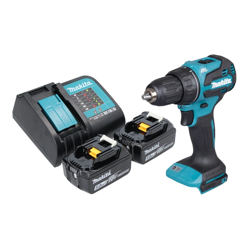 Makita DDF 490 ST Akku Bohrschrauber 18 V 65 Nm 1/2" Brushless + 2x Akku 5,0 Ah + Ladegerät