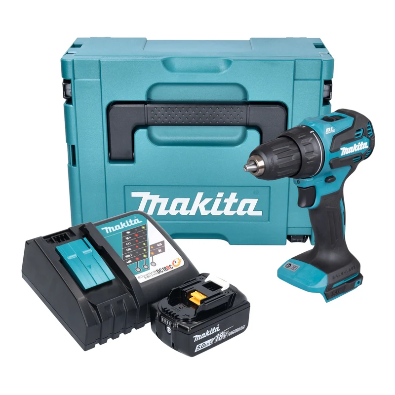 Makita DDF 490 RT1J Akku Bohrschrauber 18 V 65 Nm 1/2" Brushless + 1x Akku 5,0 Ah + Ladegerät + Makpac