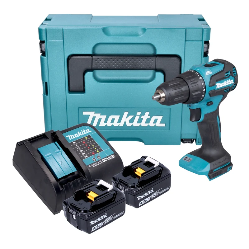 Makita DHP 490 SMJ Akku Schlagbohrschrauber 18 V 65 Nm Brushless + 2x Akku 4,0 Ah + Ladegerät + Makpac