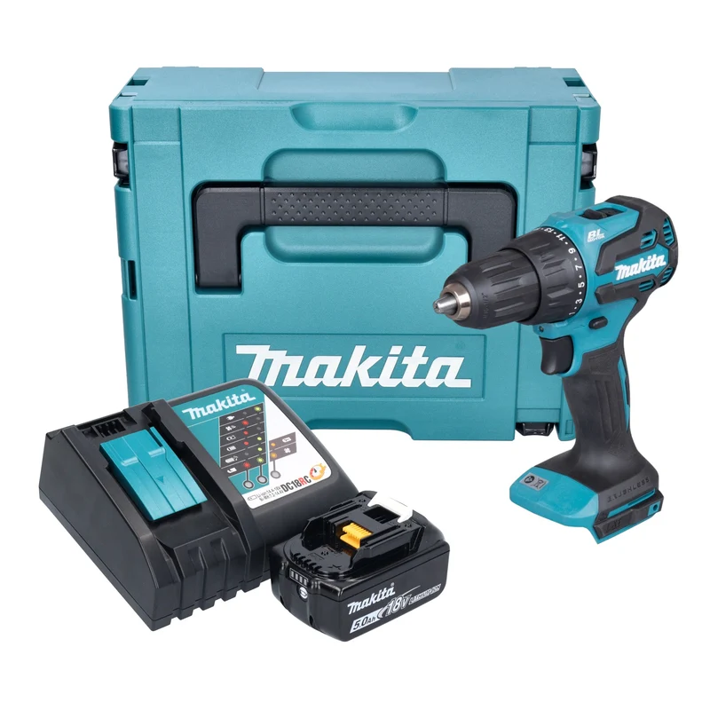 Makita DHP 490 RT1J Akku Schlagbohrschrauber 18 V 65 Nm Brushless + 1x Akku 5,0 Ah + Ladegerät + Makpac