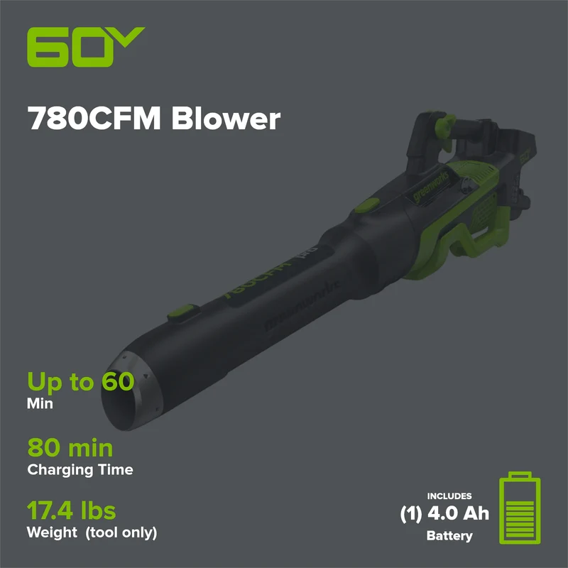 Pro 60V 780CFM Cordless Battery Leaf Blower, 4Ah Battery and Charger