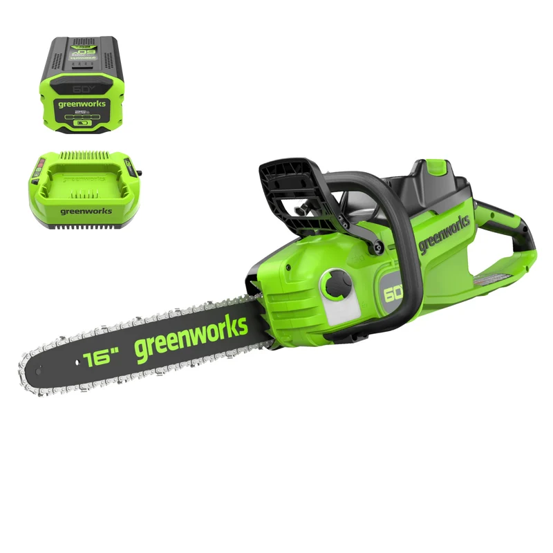 60V 16" 1.5kW Cordless Battery Chainsaw: 2.5 Ah Battery and 3A Charger
