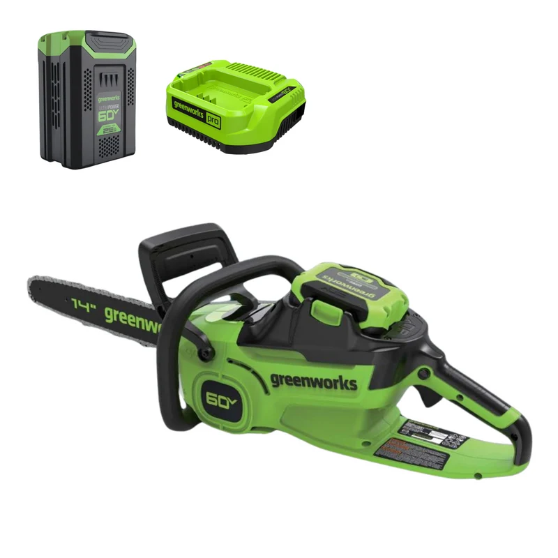 60V 14" Cordless Battery 1.2kW Chainsaw: 2.5 Ah Battery and 3A Charger