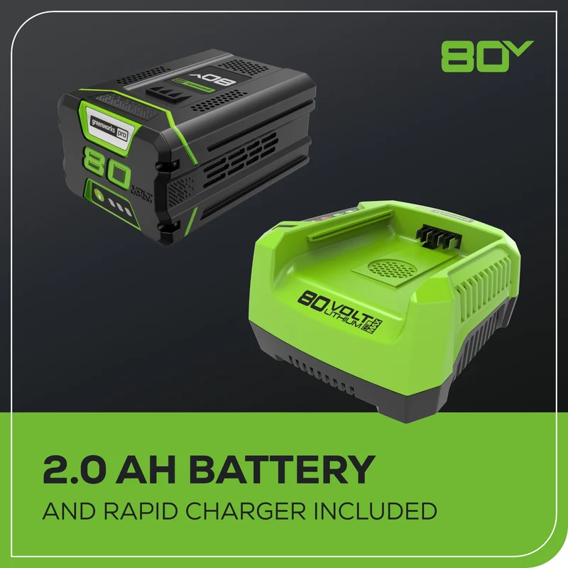 80V Cordless 10" Brushless Pole Saw: 2.0 Ah Battery and Rapid Charger