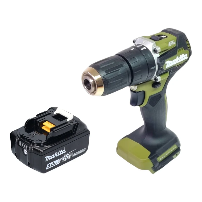 Makita DHP 487 T1O Akku Schlagbohrschrauber 18 V 40 Nm Brushless Olive Outdoor Adventure Serie + 1x Akku 5,0 Ah - ohne Ladegerät