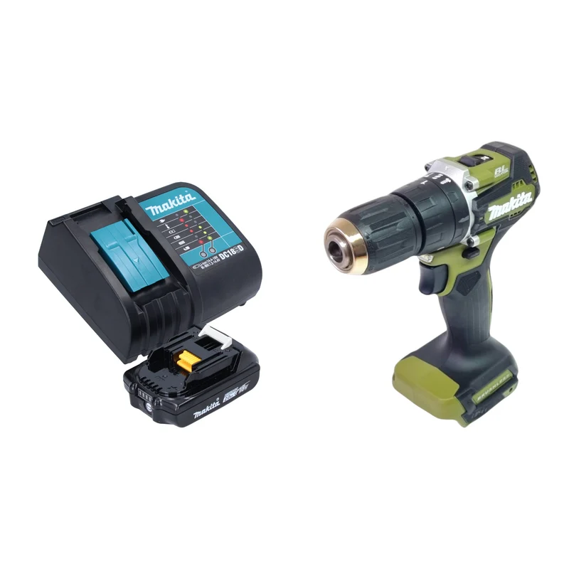 Makita DHP 487 SA1O Akku Schlagbohrschrauber 18 V 40 Nm Brushless Olive Outdoor Adventure Serie + 1x Akku 2,0 Ah + Ladegerät