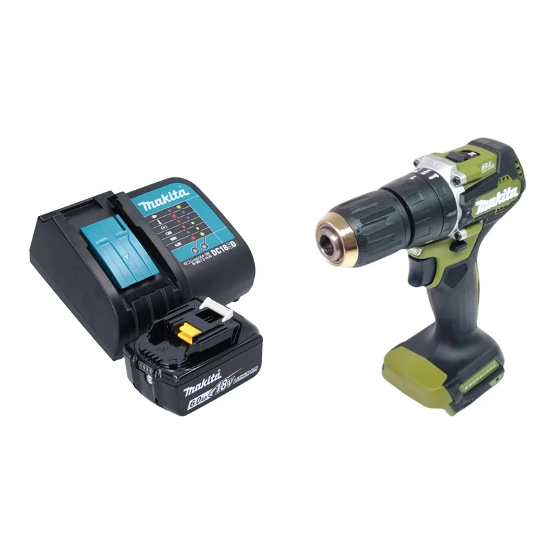 Makita DHP 487 SG1O Akku Schlagbohrschrauber 18 V 40 Nm Brushless Olive Outdoor Adventure Serie + 1x Akku 6,0 Ah + Ladegerät